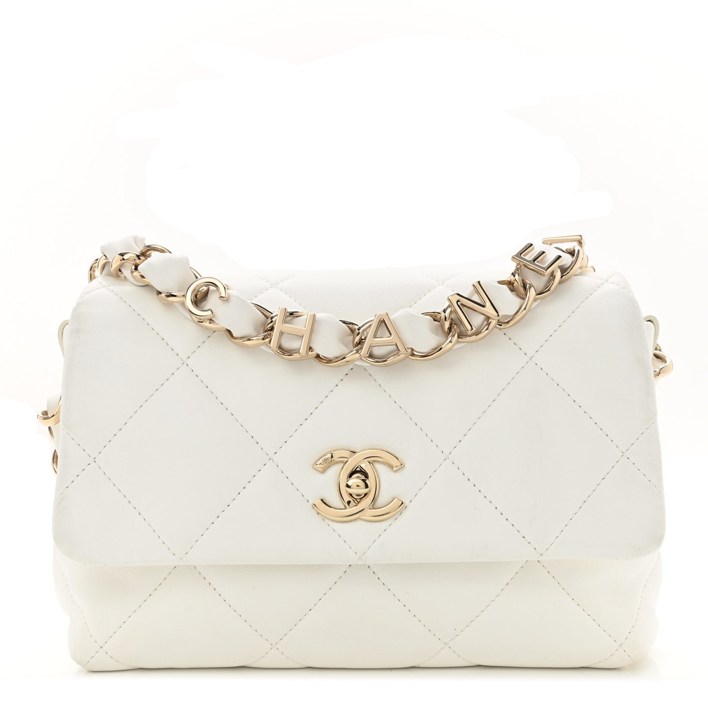Lambskin Quilted Small Logo Strap Flap White