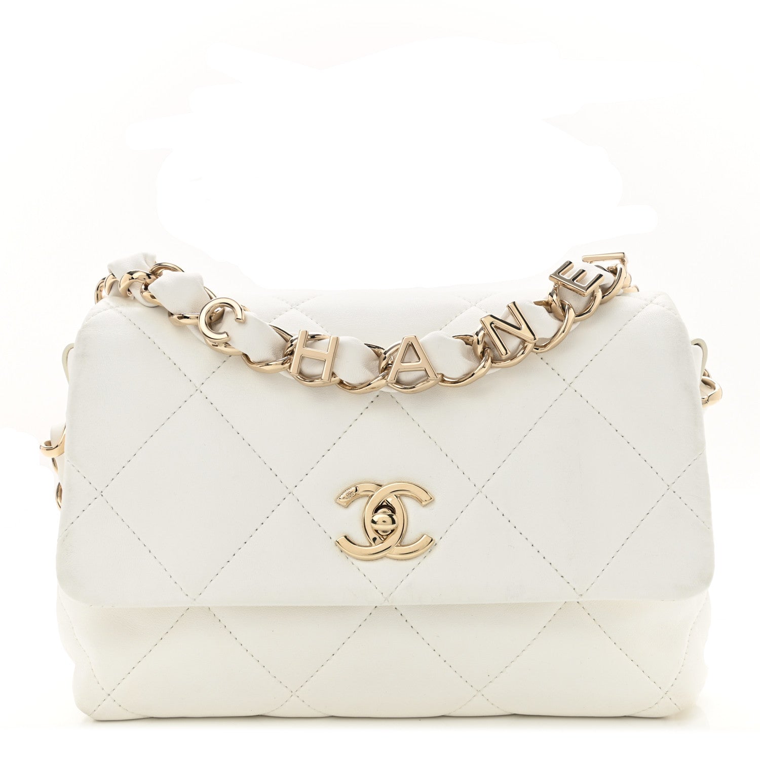 Chanel Lambskin Quilted Small Logo Strap Flap White 1 of 12