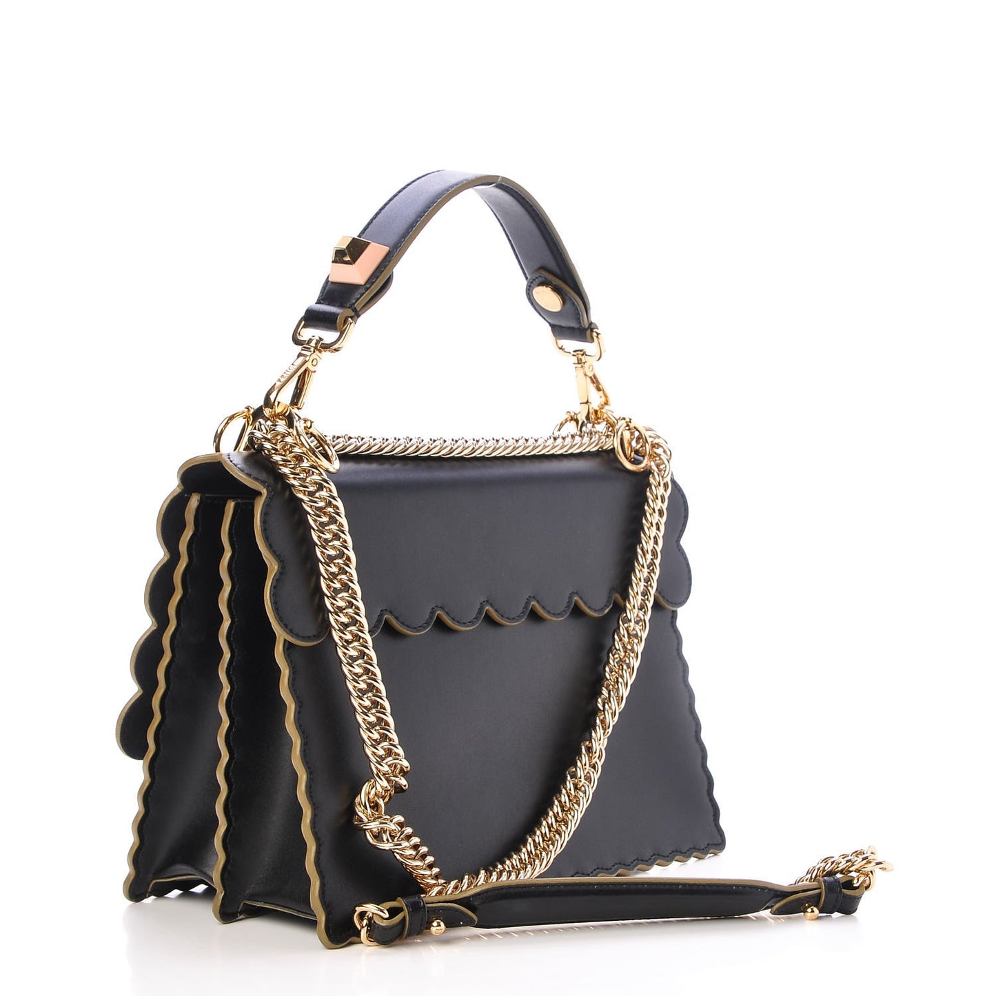Vitello Liberty Scalloped Studded Kan I Shoulder Bag Black