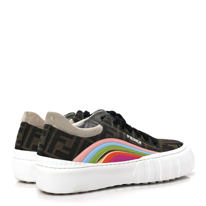 Fendi Fabric Jacquard FF Rainbow Womens Fendi Force Low-Top Sneakers 37 Tobacco Black White Multicolor 4 of 6
