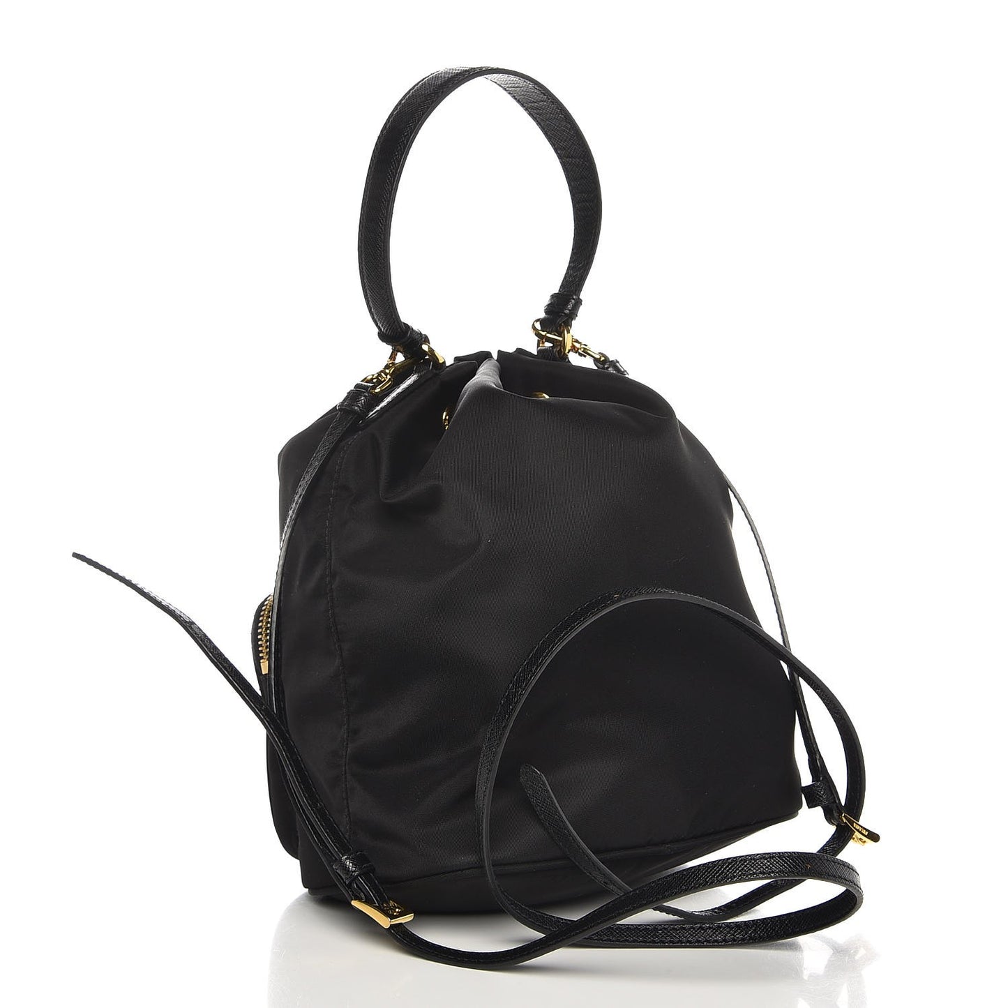 Saffiano Tessuto Nylon Mini Bucket Crossbody Bag Black