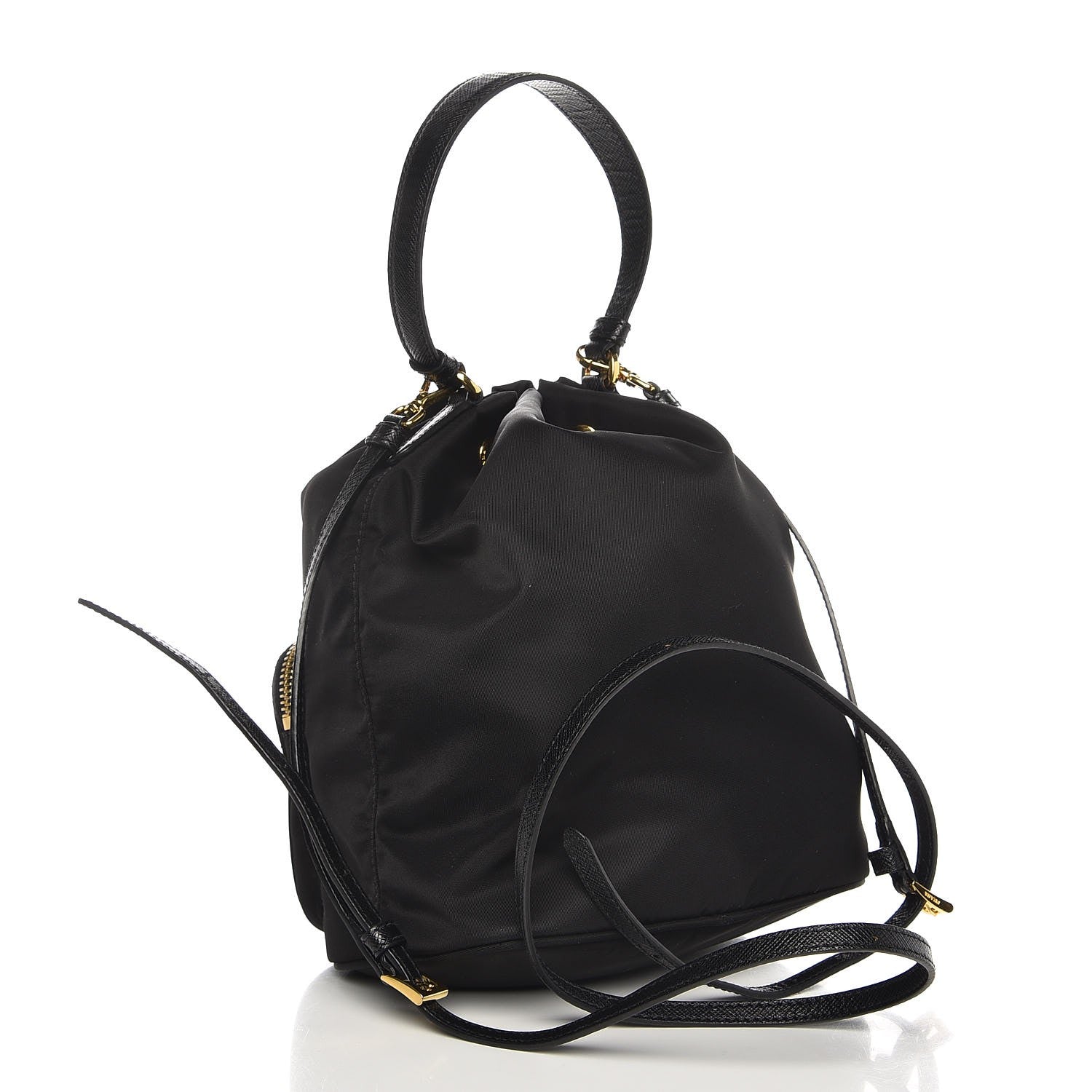 Prada Saffiano Tessuto Nylon Mini Bucket Crossbody Bag Black 4 of 8