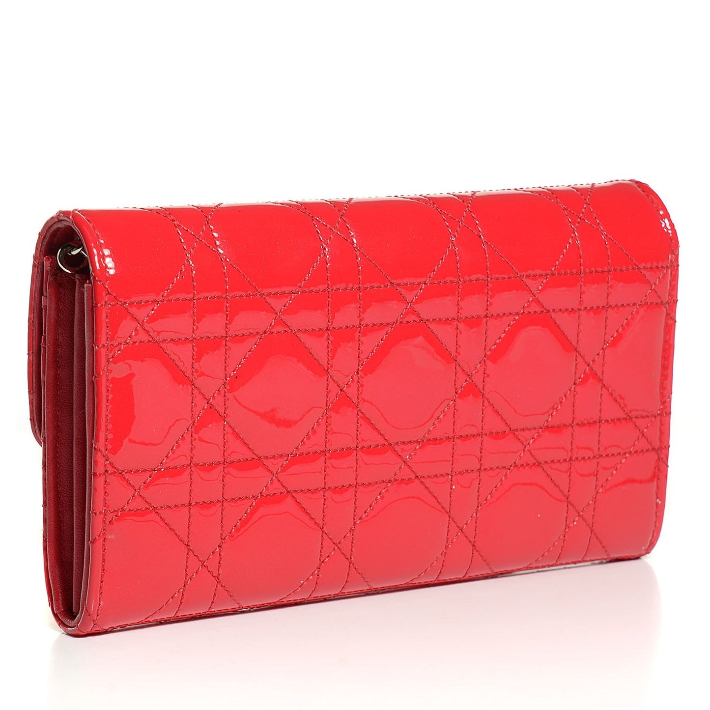 Patent Cannage Miss Dior Chain Wallet Red