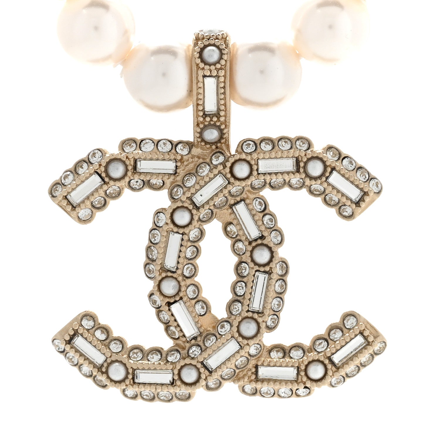 Chanel Pearl Crystal Baguette CC Short Necklace Gold 4 of 7