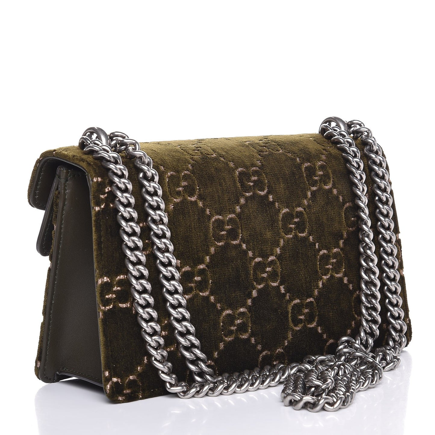 Velvet Moon Calfskin Crystal GG Monogram Small Dionysus Shoulder Bag Dark Olive Rose Gold