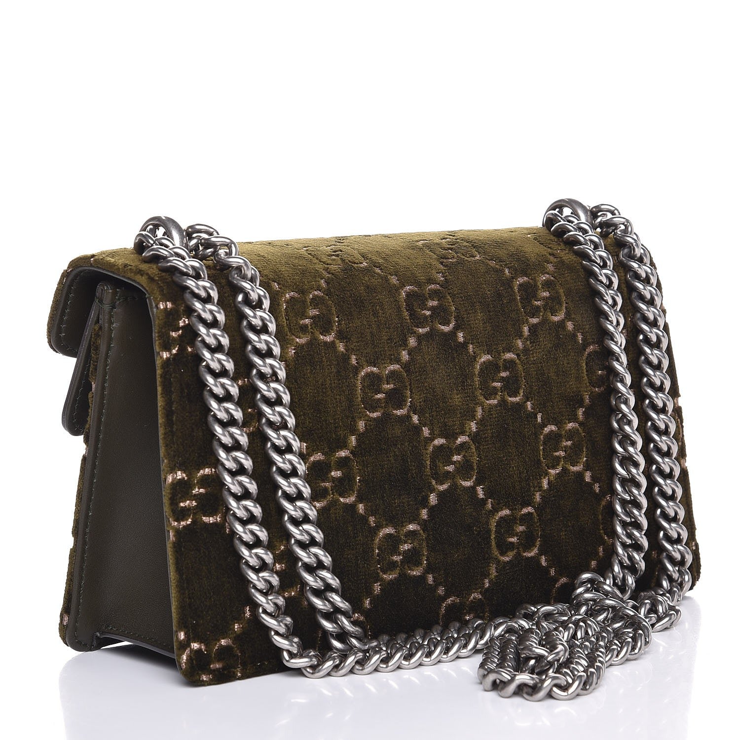 Gucci Velvet Moon Calfskin Crystal GG Monogram Small Dionysus Shoulder Bag Dark Olive Rose Gold 3 of 7