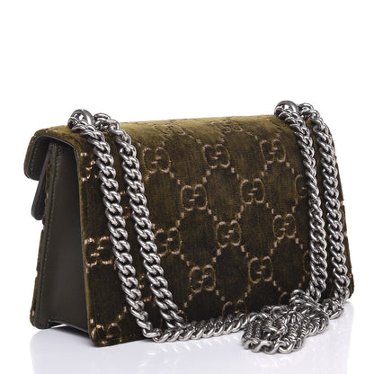 Gucci Velvet Moon Calfskin Crystal GG Monogram Small Dionysus Shoulder Bag Dark Olive Rose Gold 3 of 7