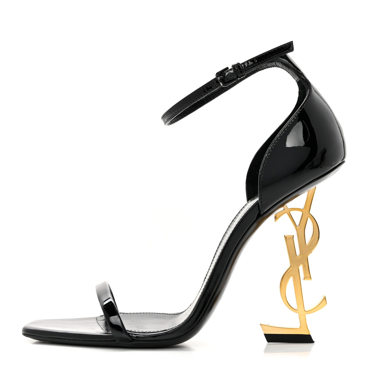 Saint Laurent Patent Calfskin Opyum 110 Sandals 38.5 Black Gold 1 of 8