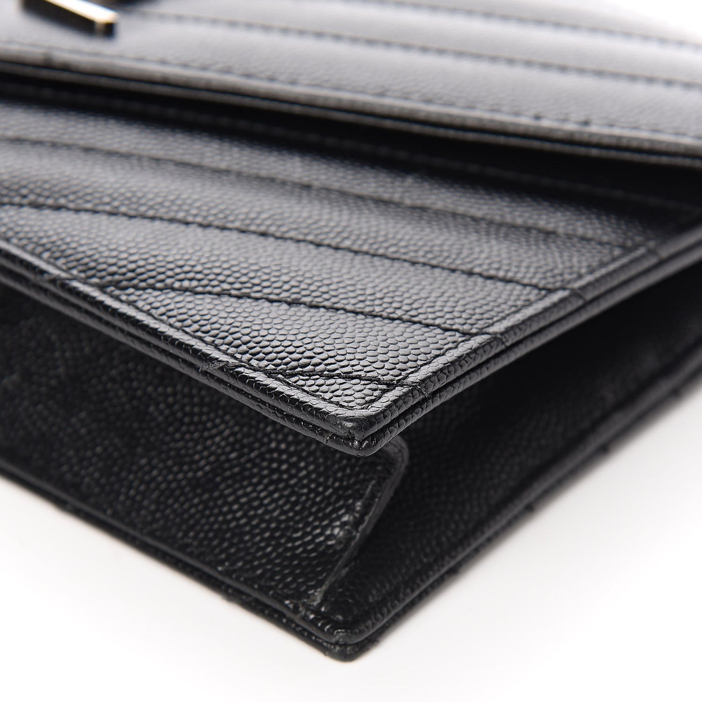 Grain De Poudre Matelasse Chevron Monogram Envelope Chain Wallet Black