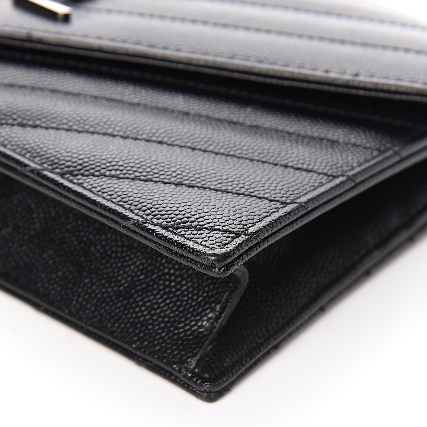 Saint Laurent Grain De Poudre Matelasse Chevron Monogram Envelope Chain Wallet Black 11 of 12