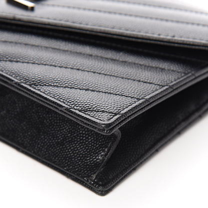 Saint Laurent Grain De Poudre Matelasse Chevron Monogram Envelope Chain Wallet Black 11 of 12
