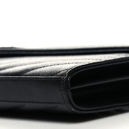 Saint Laurent Grain De Poudre Matelasse Chevron Monogram Chain Wallet Black 11 of 11