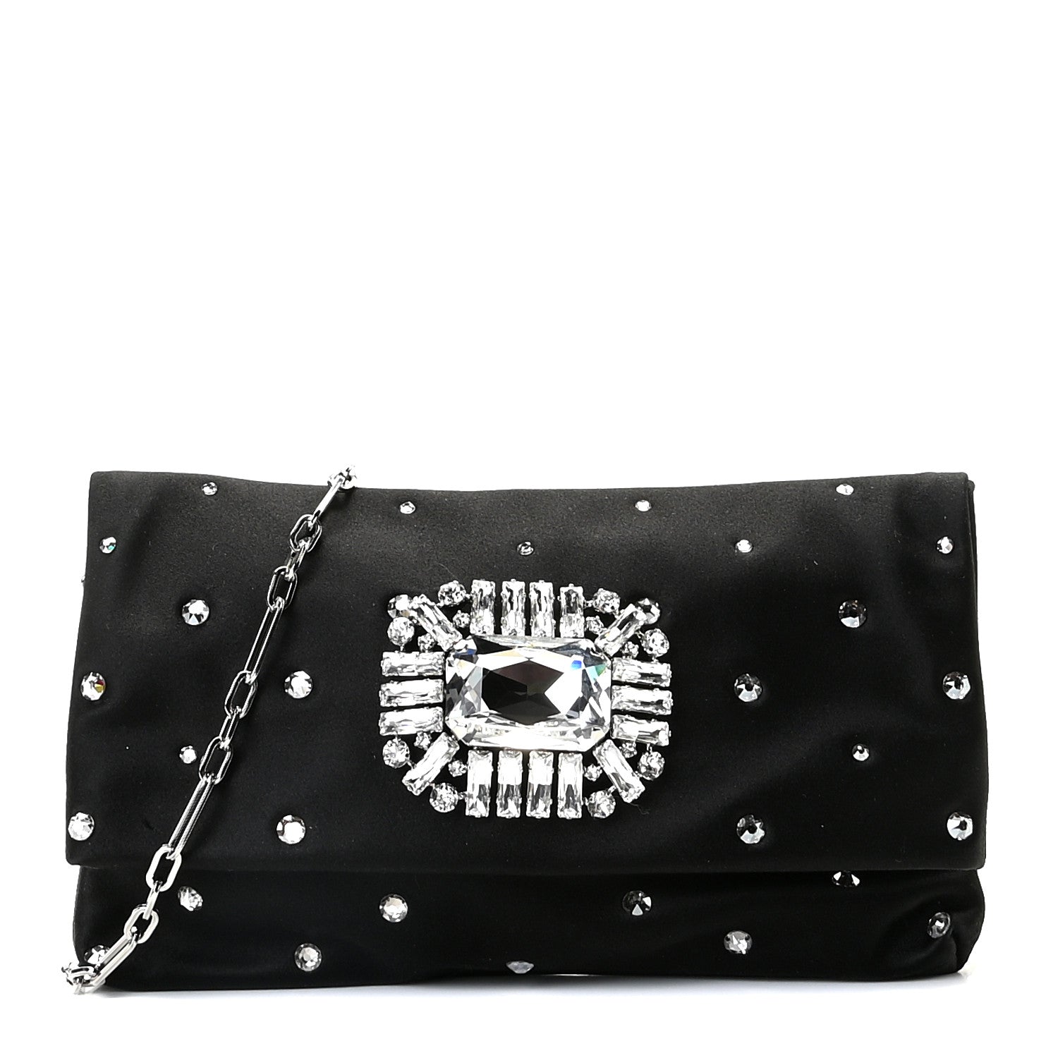Jimmy Choo Satin Crystal Embellished Titania Clutch Black 1 of 8
