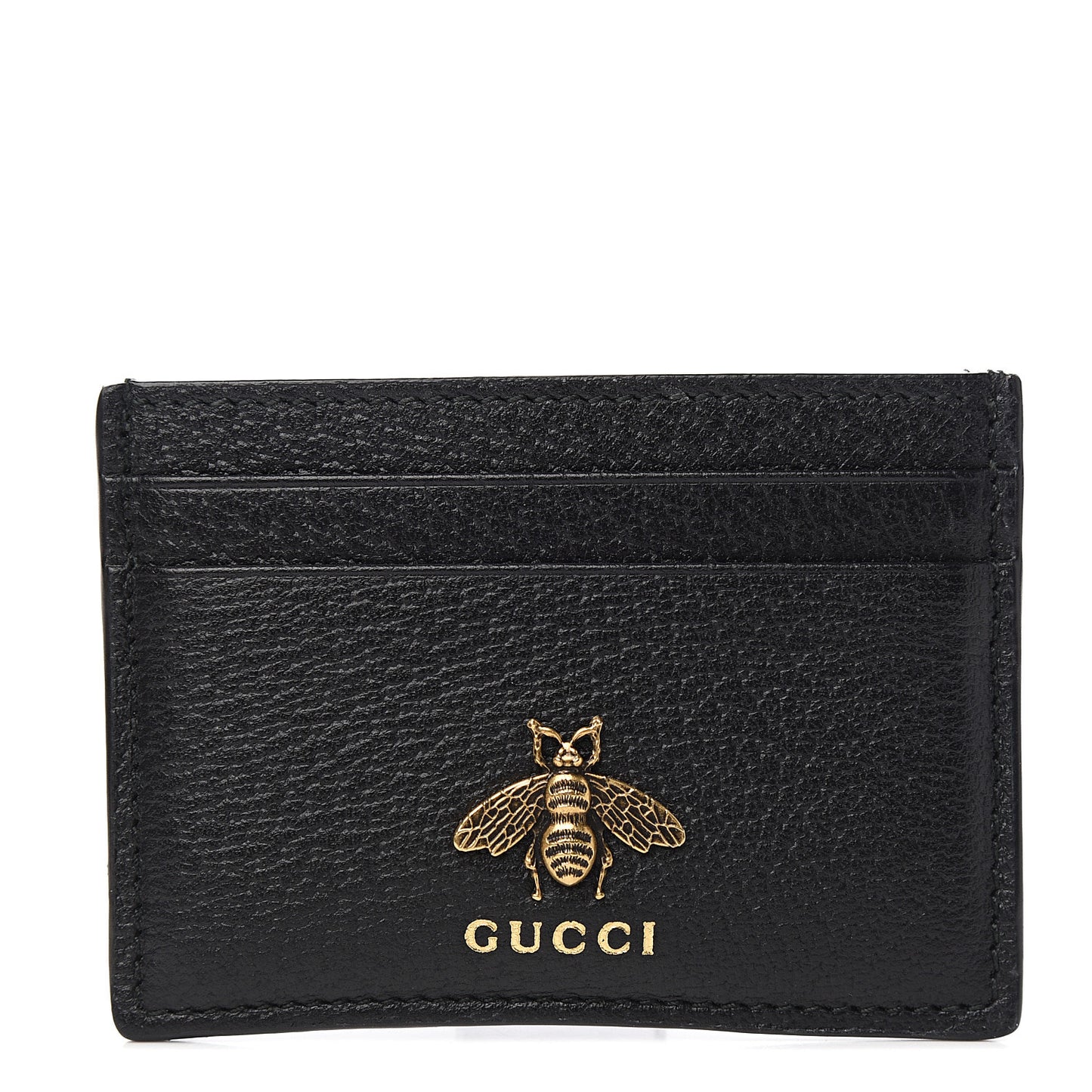 Pebbled Calfskin Animalier Card Holder Black