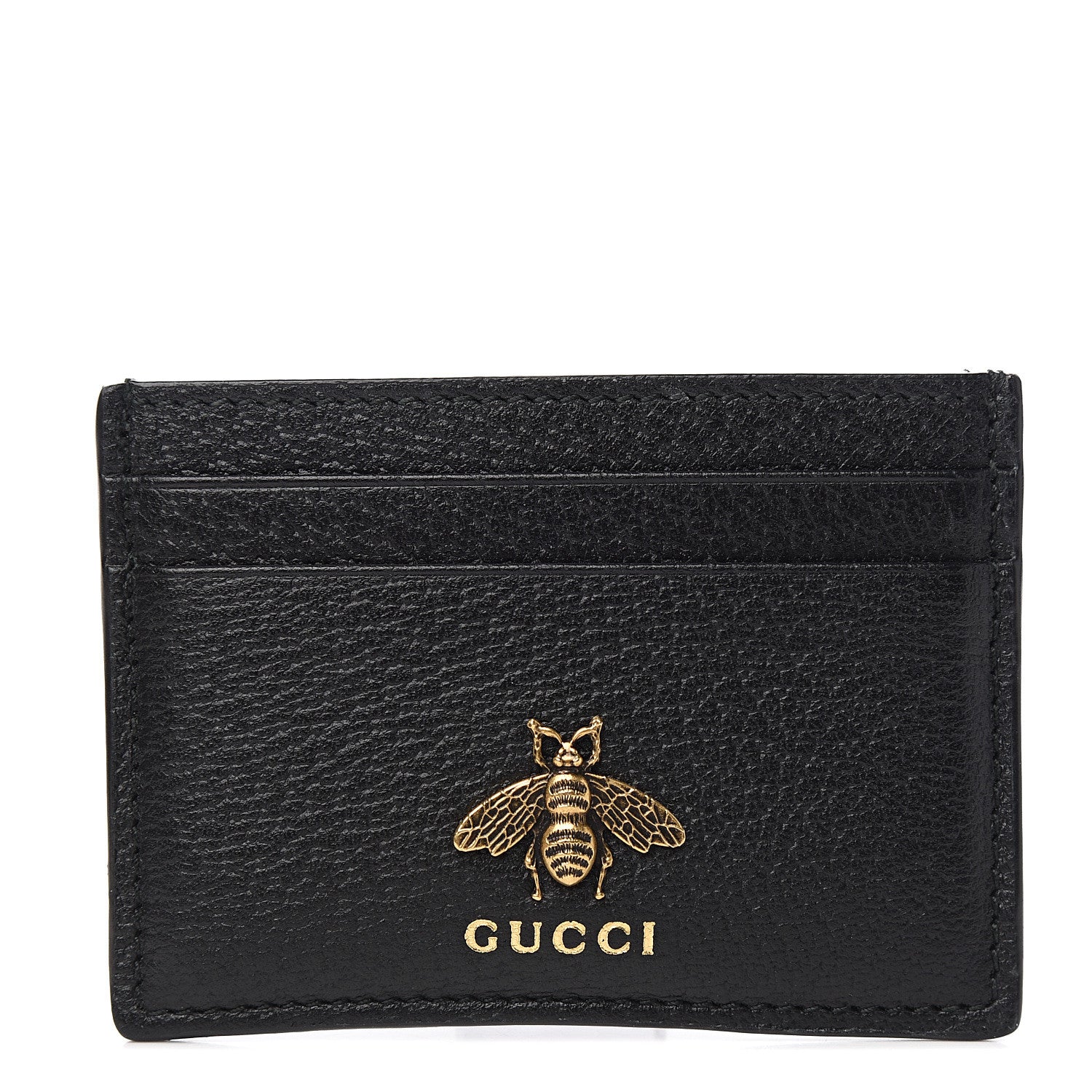 Gucci Pebbled Calfskin Animalier Card Holder Black 1 of 6