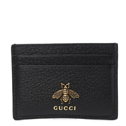 Gucci Pebbled Calfskin Animalier Card Holder Black 1 of 6