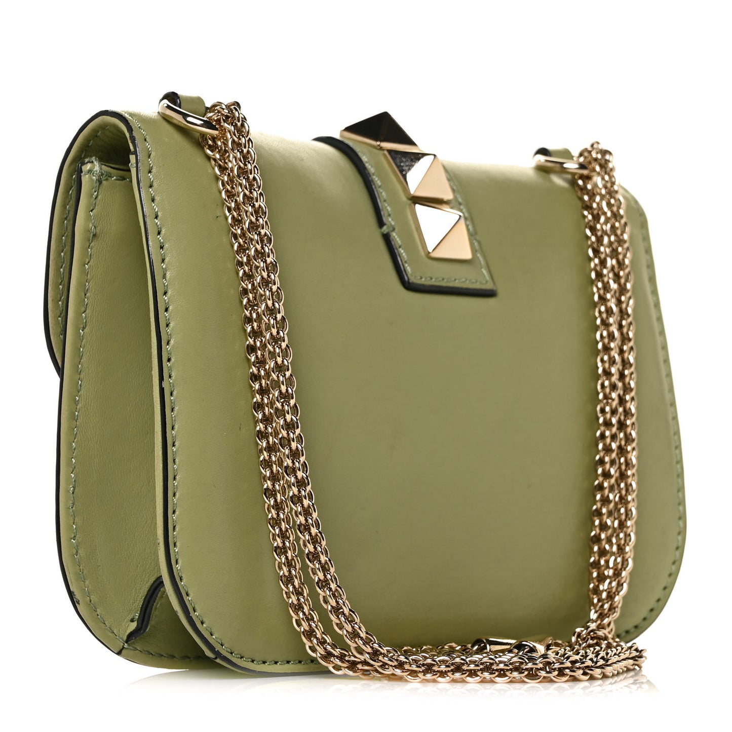 Vitello Small Glam Lock Rockstud Flap Green