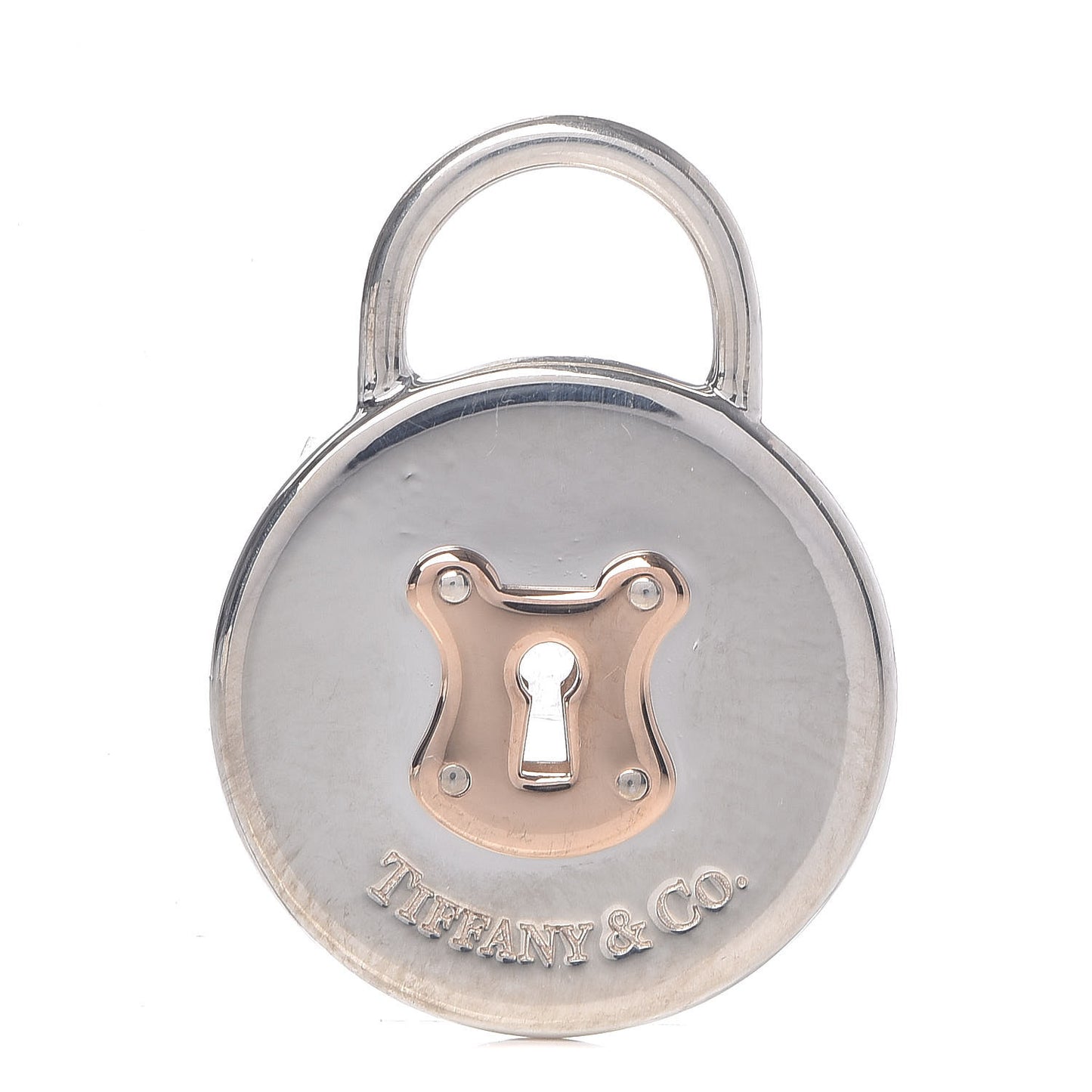 Sterling Silver 18K Rose Gold Round Lock Pendant