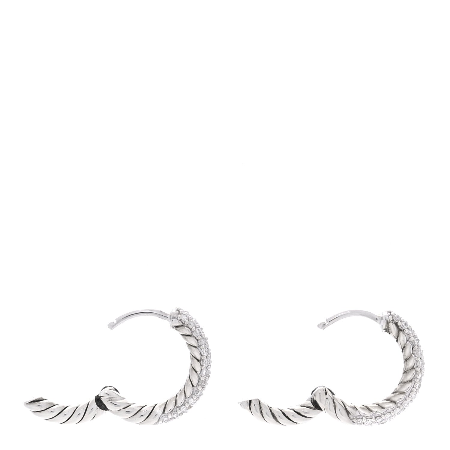 David Yurman Sterling Silver Diamond Petite Pave Huggie Hoop Earrings 3 of 4