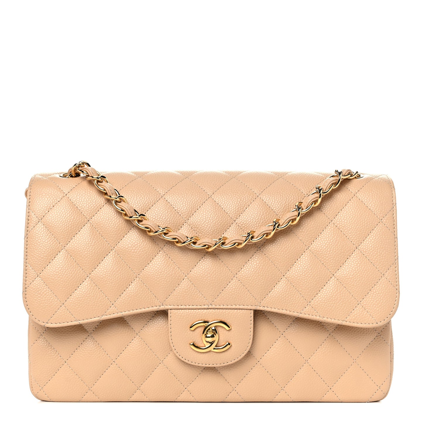 Caviar Quilted Jumbo Double Flap Beige Clair