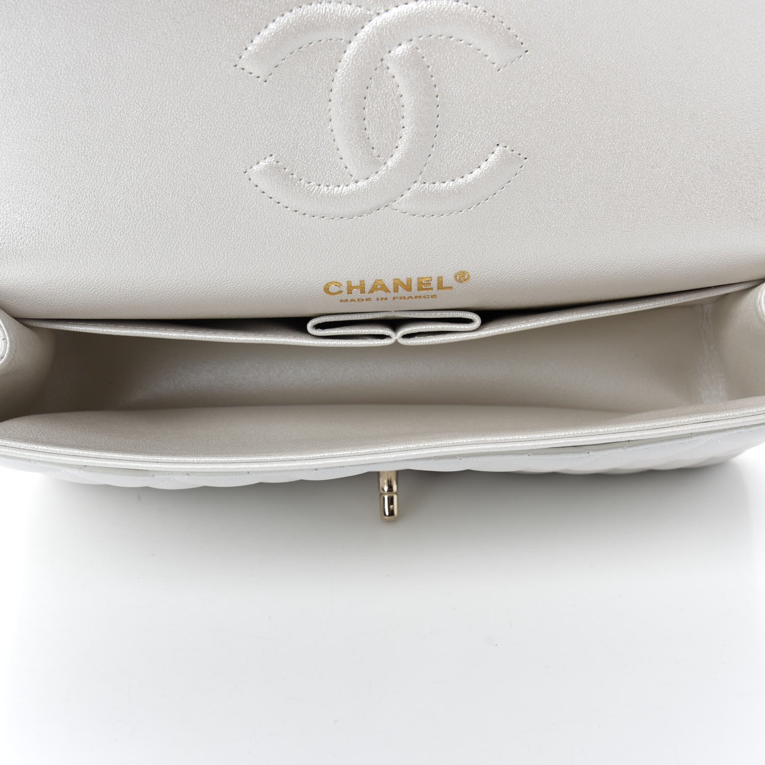 Chanel Iridescent Calfskin Quilted Medium Double Flap Ivory 5 of 12