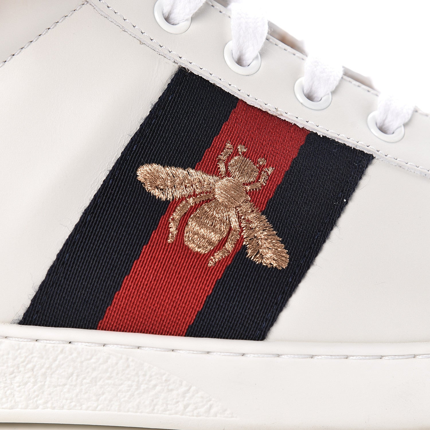 Gucci Calfskin Wool Web Bee Embroidered Mens Ace High Top Sneakers 9 White 8 of 11