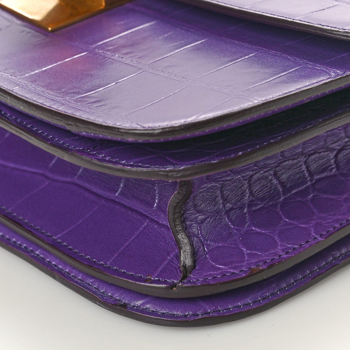 Calfskin Crocodile Embossed Medium Classic Box Flap Bag Purple