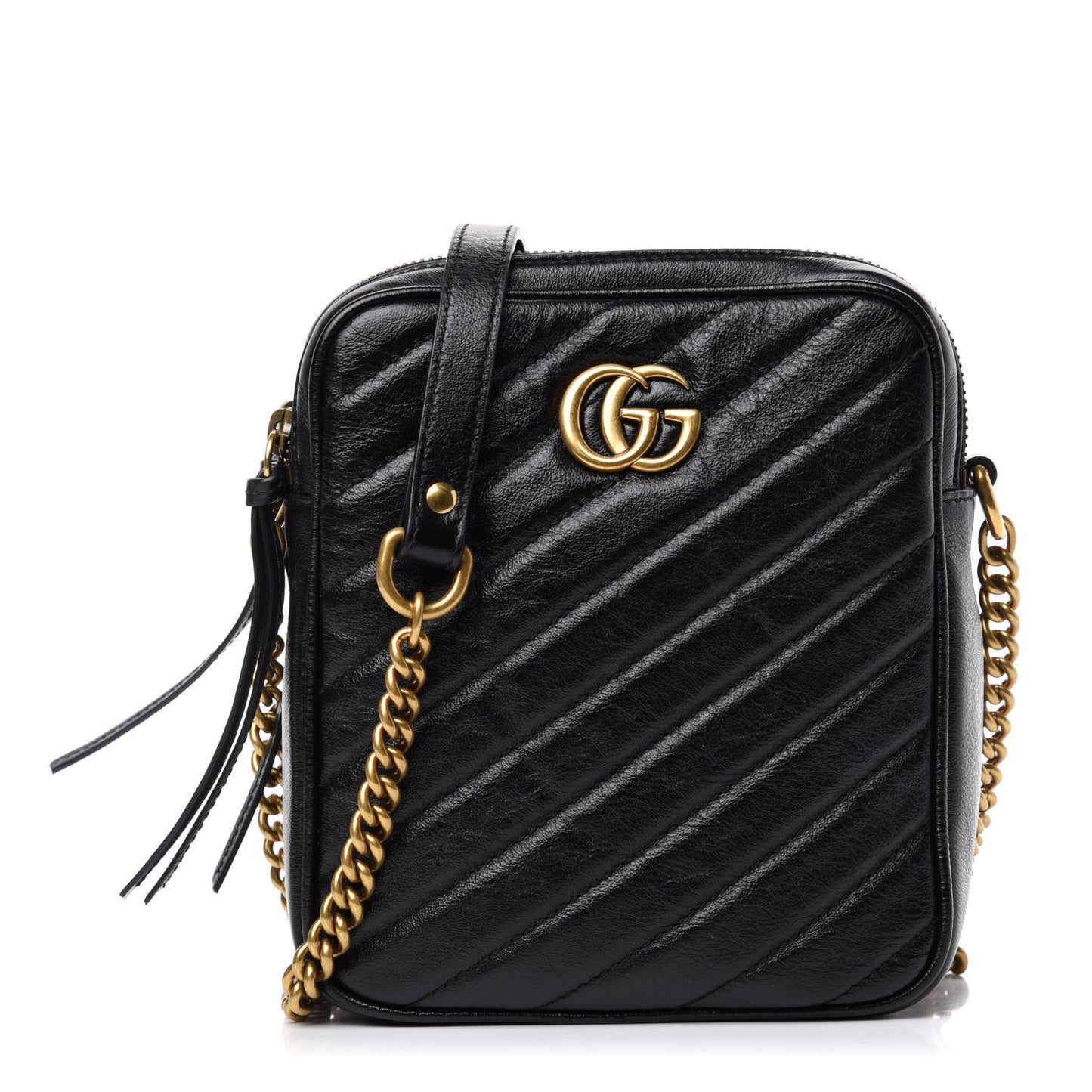 Azalea Calfskin Matelasse Diagonal Tall GG Marmont Crossbody Bag Black