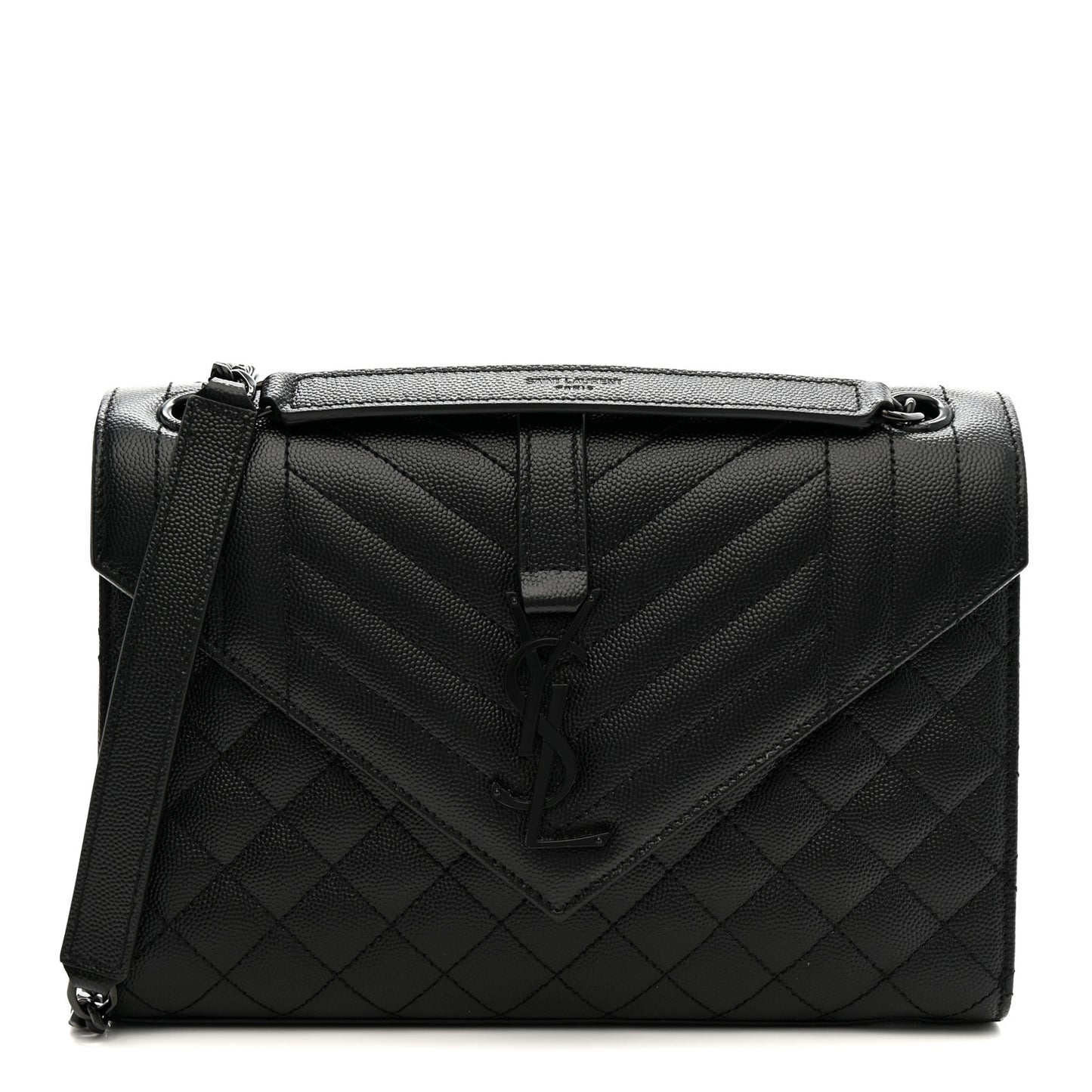 Grain De Poudre Textured Mixed Matelasse Triquilt Medium Monogram Monochrome Satchel Black