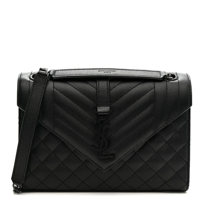 Saint Laurent Grain De Poudre Textured Mixed Matelasse Triquilt Medium Monogram Monochrome Satchel Black 2 of 19