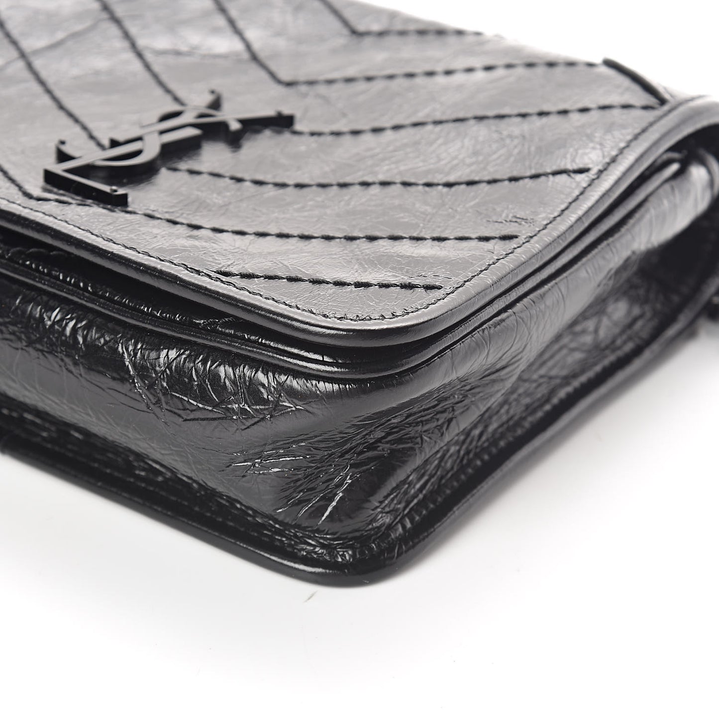 Crinkled Calfskin Matelasse Monogram Niki Chain Wallet Black