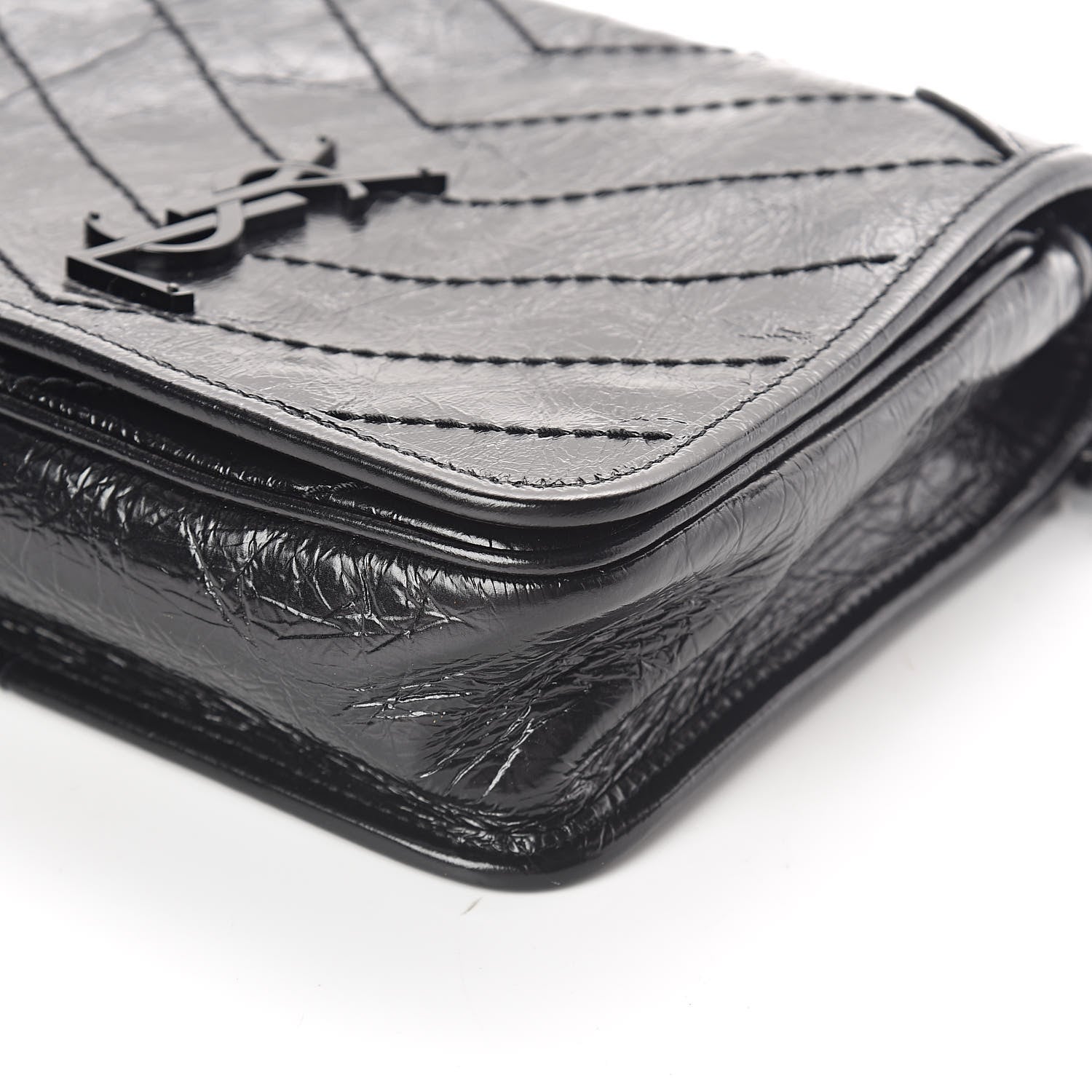 Saint Laurent Crinkled Calfskin Matelasse Monogram Niki Chain Wallet Black 9 of 9