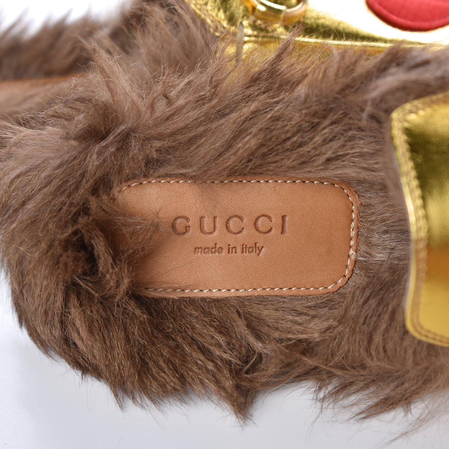 Metallic Nappa Fur Heart and Lips Womens Princetown Slippers 35 Gold