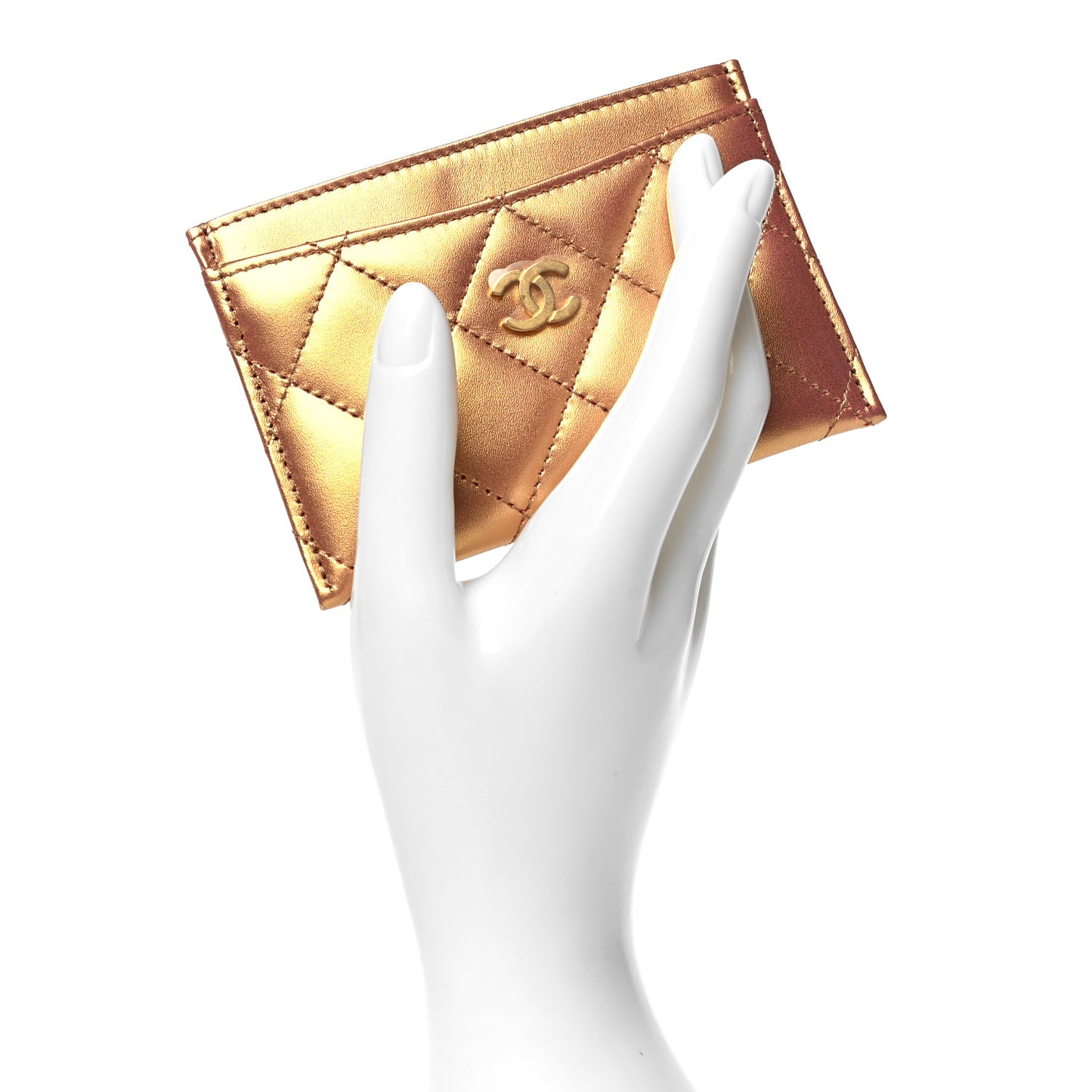 Metallic Lambskin Quilted CC Card Holder Golden