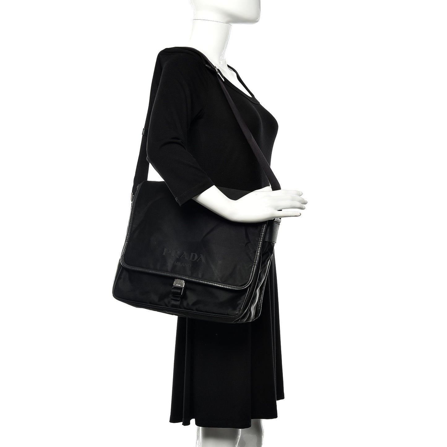 Tessuto Nylon Saffiano Messenger Satchel Black