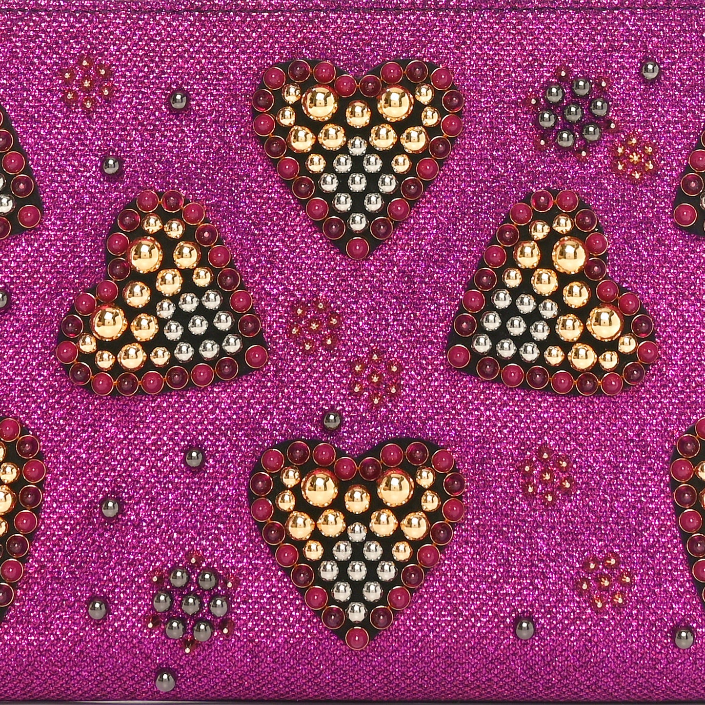 Metallic Raffia Studded Loubiposh Chain Clutch Magenta