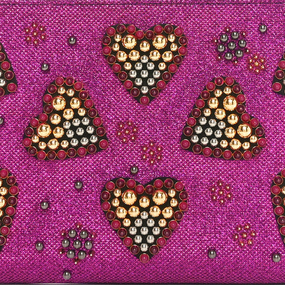 Christian Louboutin Metallic Raffia Studded Loubiposh Chain Clutch Magenta 7 of 10