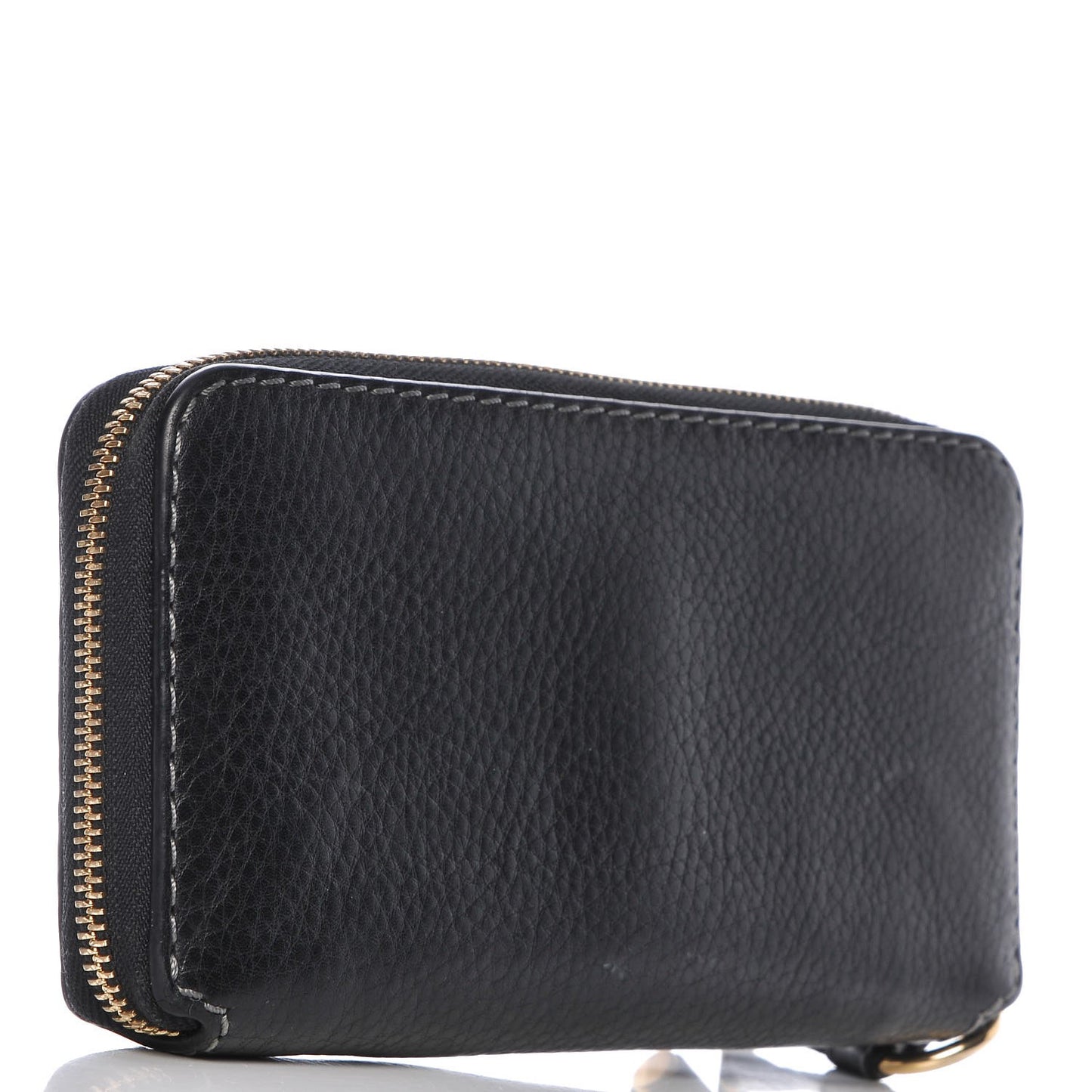 Grained Calfskin Marcie Long Zip Around Wallet Black