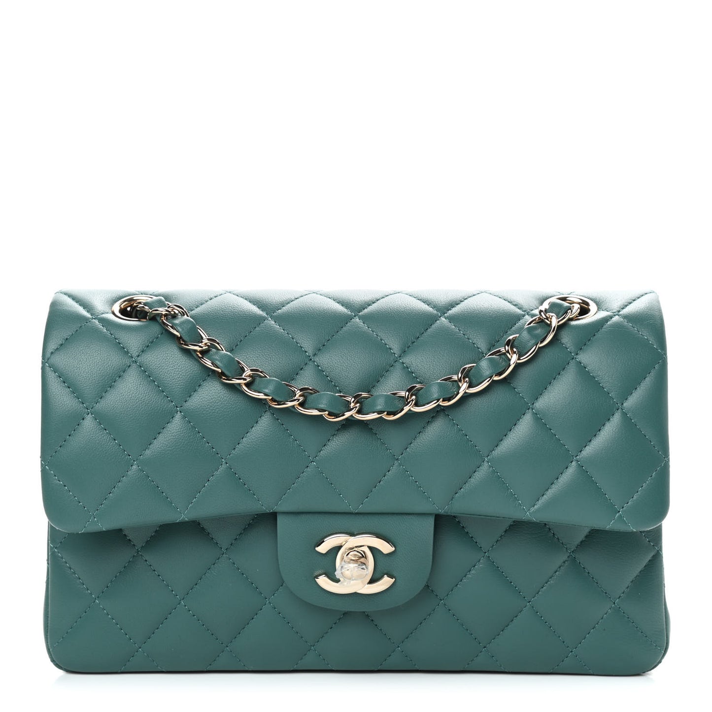 Lambskin Quilted Small Double Flap Green