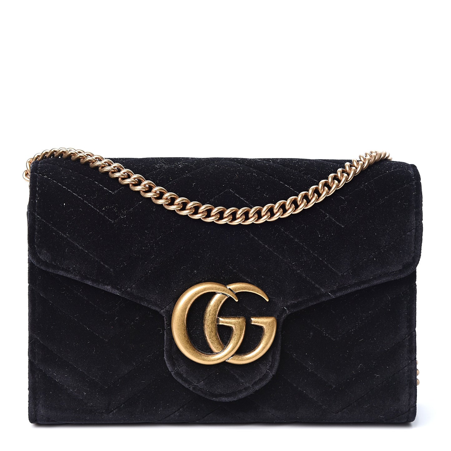 Velvet Matelasse GG Marmont Chain Wallet Black
