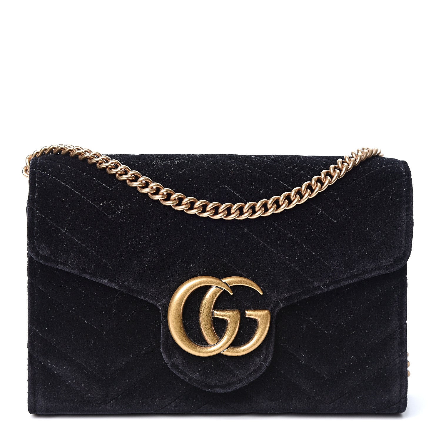 Gucci Velvet Matelasse GG Marmont Chain Wallet Black 1 of 9