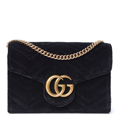 Gucci Velvet Matelasse GG Marmont Chain Wallet Black 1 of 9
