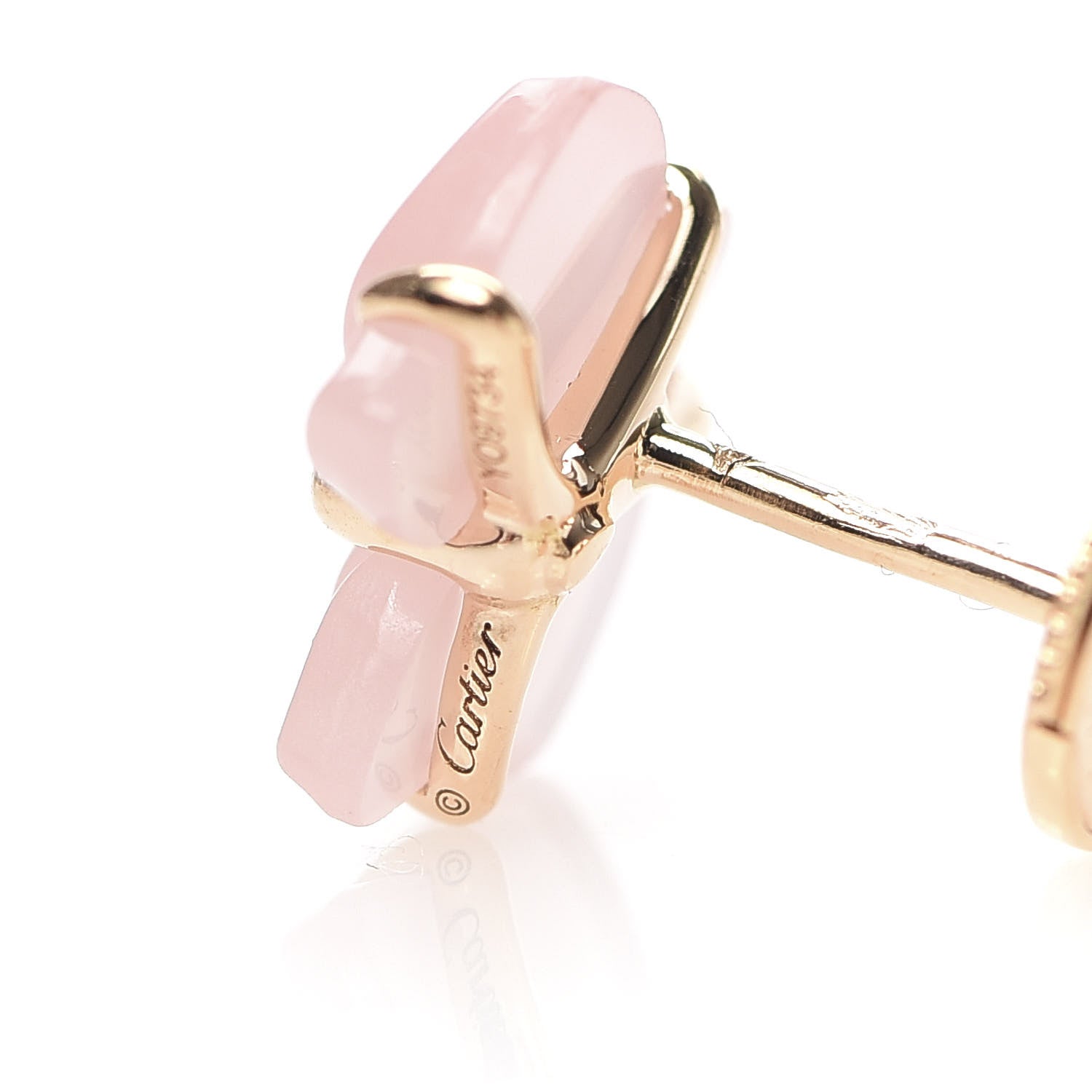 Cartier 18K Pink Gold Diamond Rose Quartz Caresse D'Orchidees Par Earrings 4 of 7