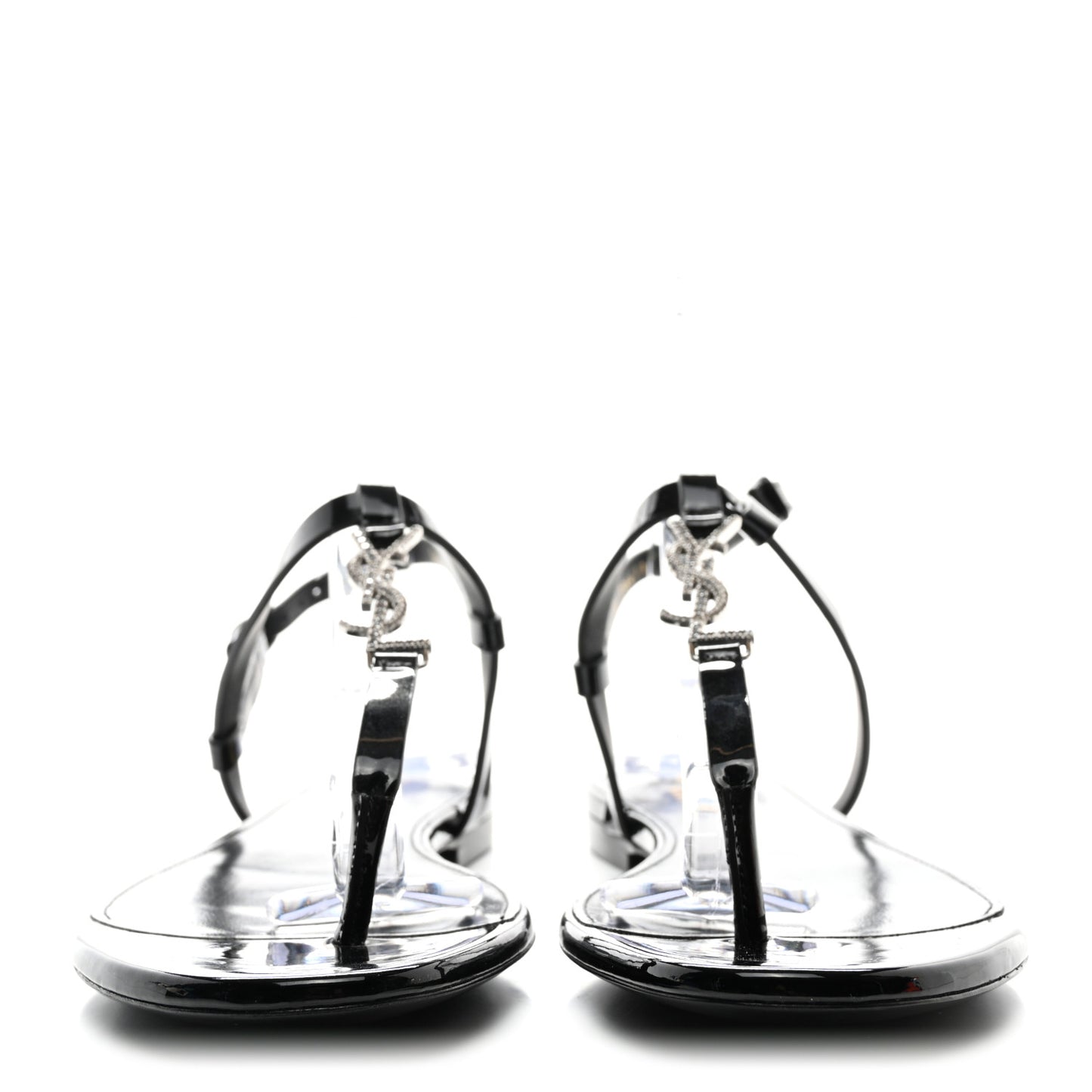 Patent Calfskin Cassandra Crystal Monogram Sandals 36 Black