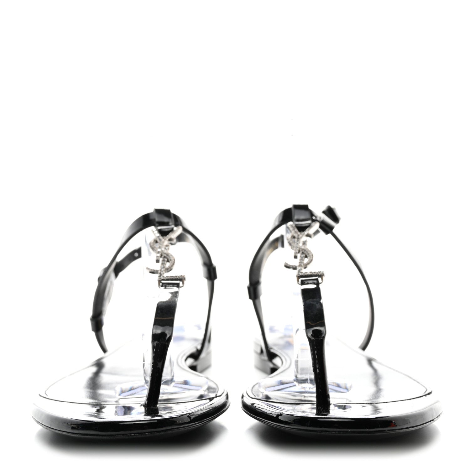 Saint Laurent Patent Calfskin Cassandra Crystal Monogram Sandals 36 Black 2 of 10