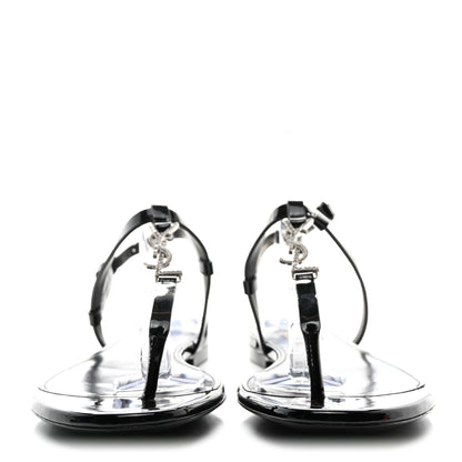 Saint Laurent Patent Calfskin Cassandra Crystal Monogram Sandals 36 Black 2 of 10