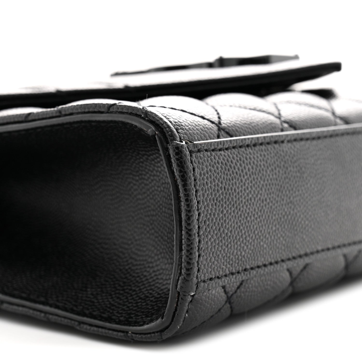 Saint Laurent Grain De Poudre Textured Mixed Matelasse Triquilt Small Monogram Monochrome Satchel Black 9 of 10