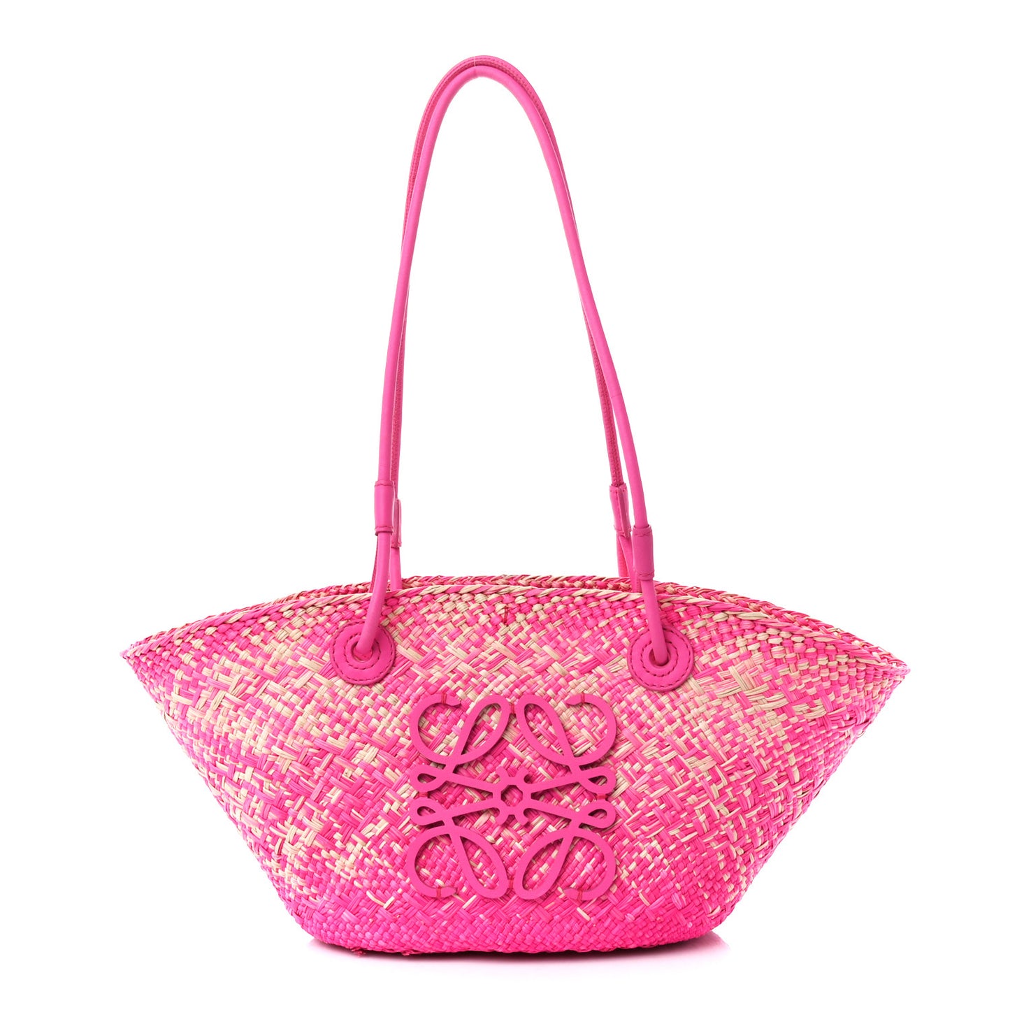 Iraca Palm Calfskin Small Anagram Basket Bag Fuchsia
