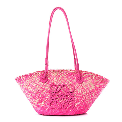 Loewe Iraca Palm Calfskin Small Anagram Basket Bag Fuchsia 1 of 10