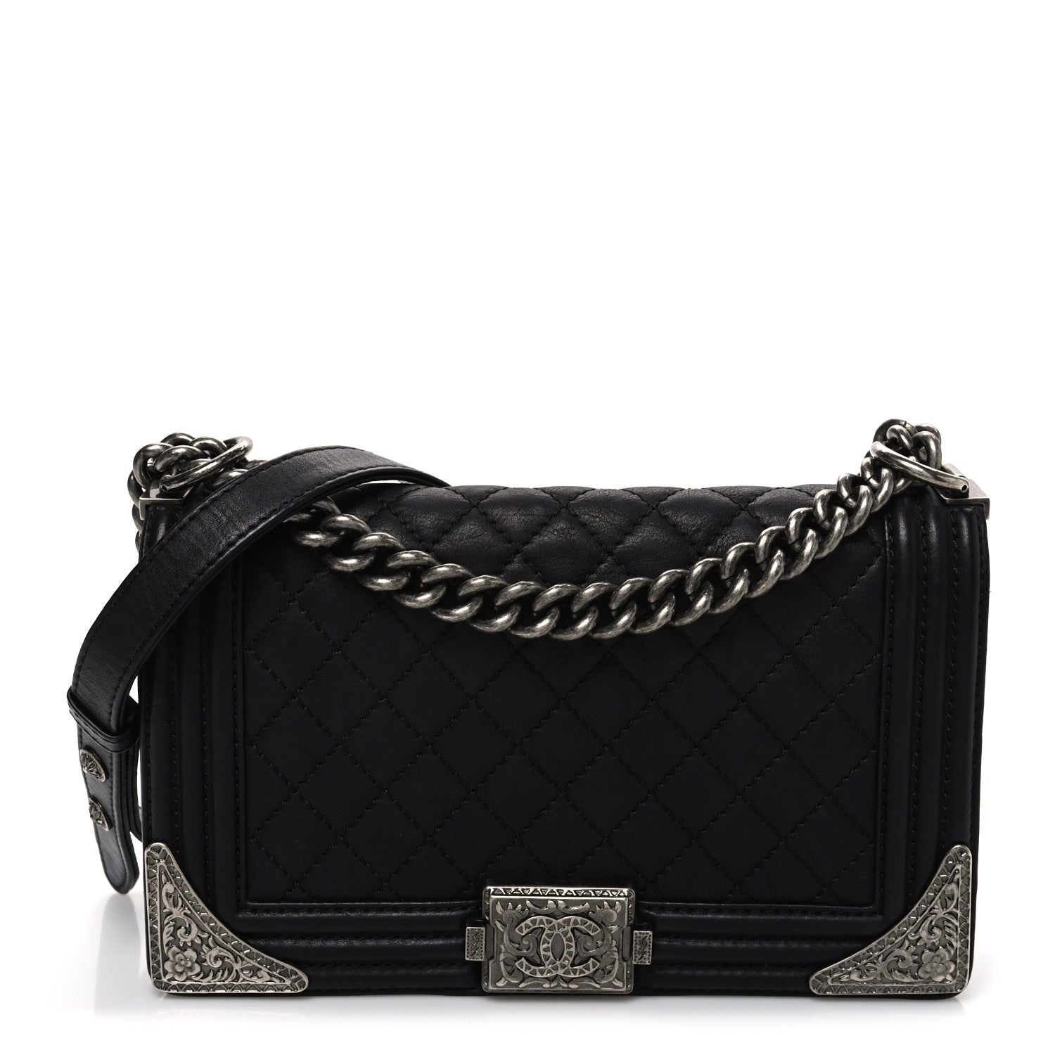 Chanel Calfskin Quilted Metal Embellished Paris Dallas Medium Boy Flap Black 1 of 10
